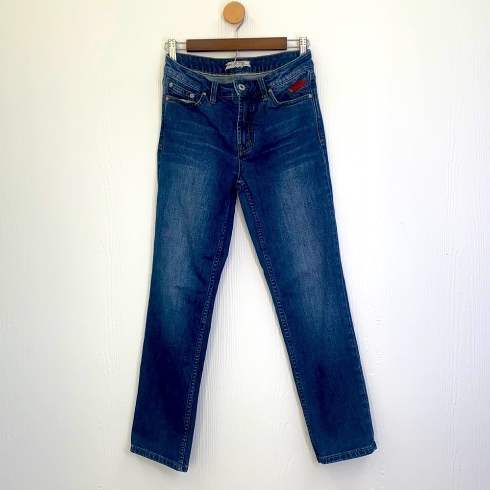 Free People - Four Seasons Embroidered Floral Dark Denim Jeans Size 26